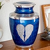 Olivia Memorials Urn for Ashes Male Female - Cremation Urns for Adult White Blue Purple Angel Wings God Cross Galaxy Cosmic Large and Small Keepsake (Angel Wings - Blue, Large)