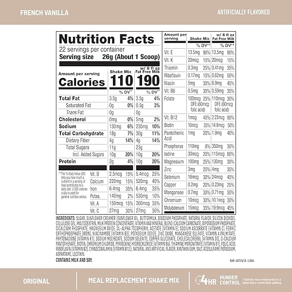 SLIMFAST MEAL REPLACEMENT POWDER, ORIGINAL FRENCH VANILLA, WEIGHT LOSS SHAKE MIX, 10G OF PROTEIN, 22 SERVINGS (PACKAGING MAY VARY)