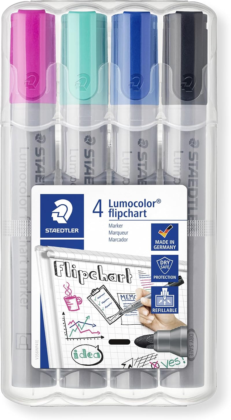 STAEDTLER Lumocolor 356 WP4-1 Flipchart Markers Pack of 4