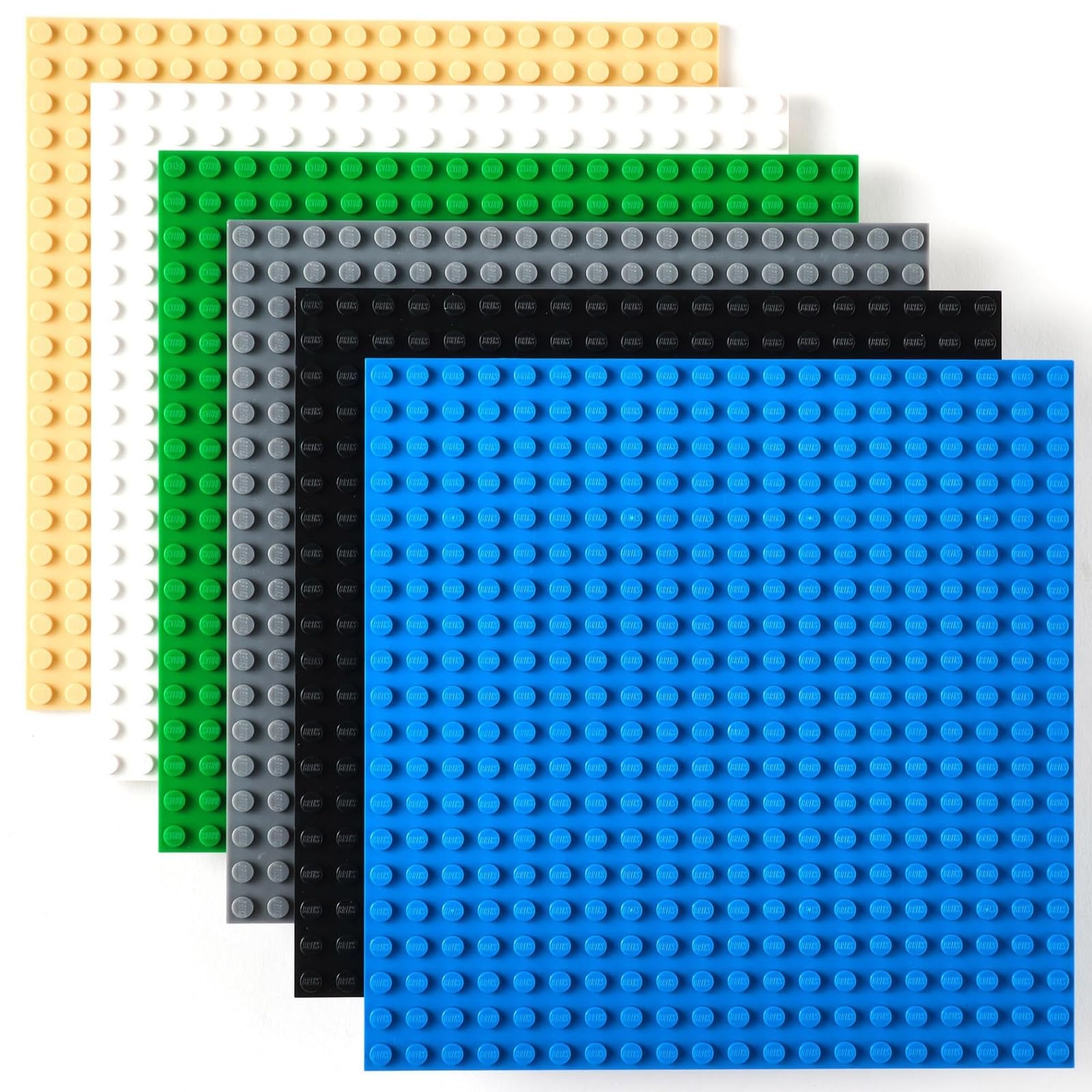 Classic Baseplates 6" x 6" Building Brick Base Plates by Strictly Briks | 100% Compatible with All Major Brands | Baseplates for Building Towers, Tables & More | Black, Blue, Gray, Green, Sand, White