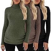 Xaatren 3 Pack Women's Maternity T-Shirts Turtleneck Long Sleeve Sweaters Side Ruched Slim Pregnancy Tee Ribbed Basic Tops