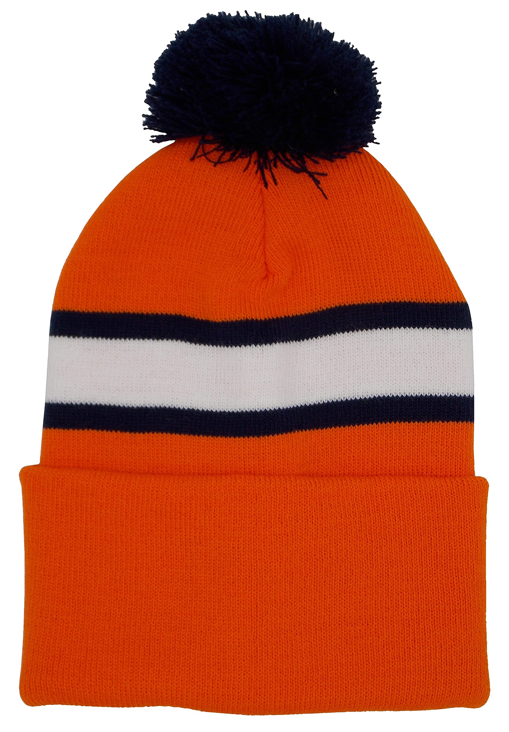 Arena Scarves Luton Town Supporters Tangerine, Navy and White Retro Striped Bobble Hat
