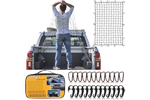 GSPSCN Cargo Net 6' x 4' for Truck Pickup Bed, Trailer,Boat,RV SUV Stretches to 12'x18' Max Roof Rack Net,Small 4”x4” Mesh Heavy Duty Bungee Cord Netting Compatible with Dodge Ram,Chevy Ford,Toyota