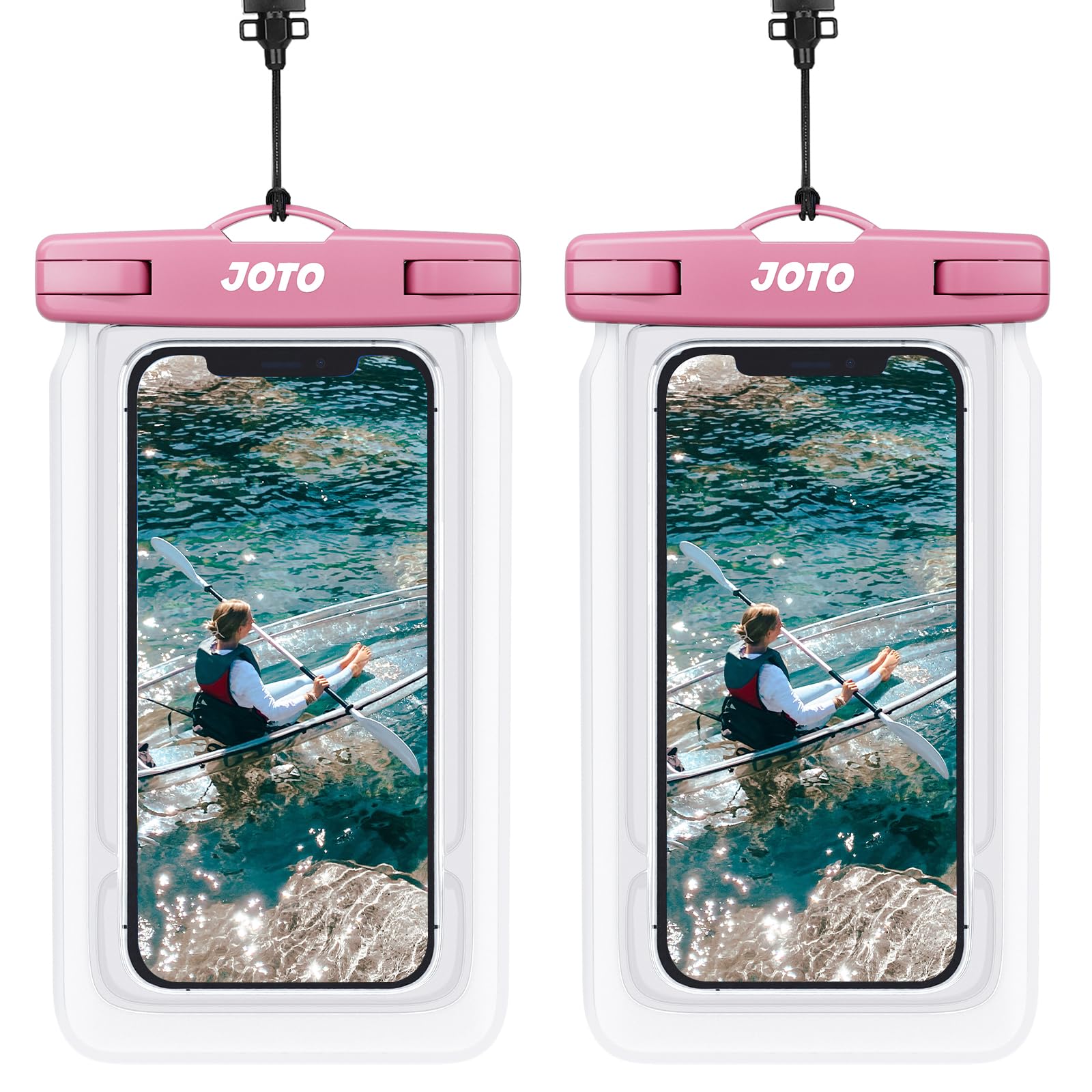 JOTO 2 Pack Floating Waterproof Phone Pouch Up to 7", IPX8 Floatable Underwater Phone Case Cellphone Dry Bag for iPhone 17/Air 16 15 14 13 12 Pro Max Xs Max XR X 8 7 Plus SE/Galaxy S24 S23 S22- Pink