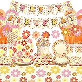 Obussgar Daisy Birthday Party Decorations - Daisy Party Supplies including Banner, Plate, Cake Topper, Cup, Napkin, Balloon, Tablecloth - Serves 20