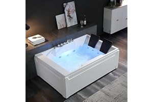 Empava 72" x 48" Whirlpool Tub for Couple,1125W Jetted Bathtub with Light, Hydro Massage,Chromatherapy,ETL Certified,110 Gallons,Left Drain