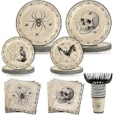 120Pcs Halloween Plates and Napkins, Vintage Gothic Party Tableware, for 24 | Disposable vintage Halloween paper plates sets with napkins and forks, spooky gothic dinnerware for adults Halloween parties