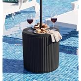 SERWALL Outdoor Round Umbrella Side Table, Outdoor Patio Table with Umbrella Hole for Porch/Patio/Poolside, 3-in-1 Multi-Functional Use, Black