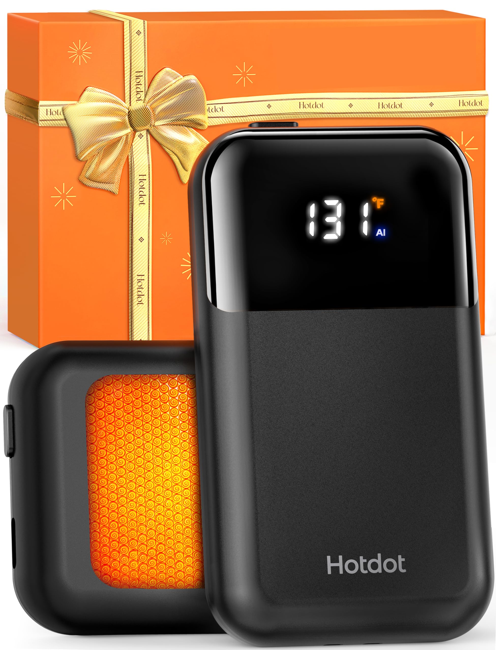 Photo 1 of Hotdot Hand Warmers Rechargeable 2 Pack, 4 Heat Levels (104–131°F), Real-Time Temp & Battery Display, Electric Hand Warmers, Fast Heating, Fits in Gloves/Pocket, Gifts for Women & Men