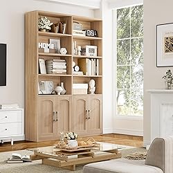FACBOTALL Bookshelf and Bookcase with Doors, 6 Tier