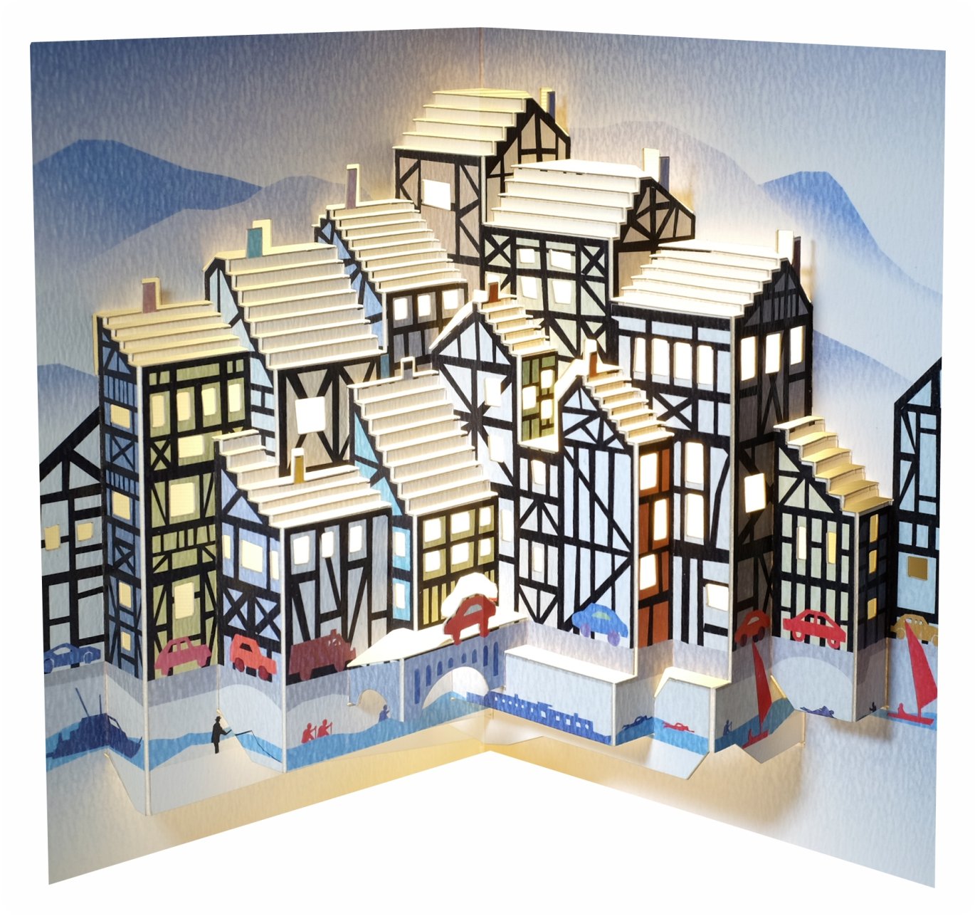 Forever Handmade Cards Pop Ups POP114 Tudor Houses Pop Up Christmas Card