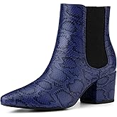 Perphy Snake Print Boots Pointed Toe Chunky Heels Ankle Boots for Women