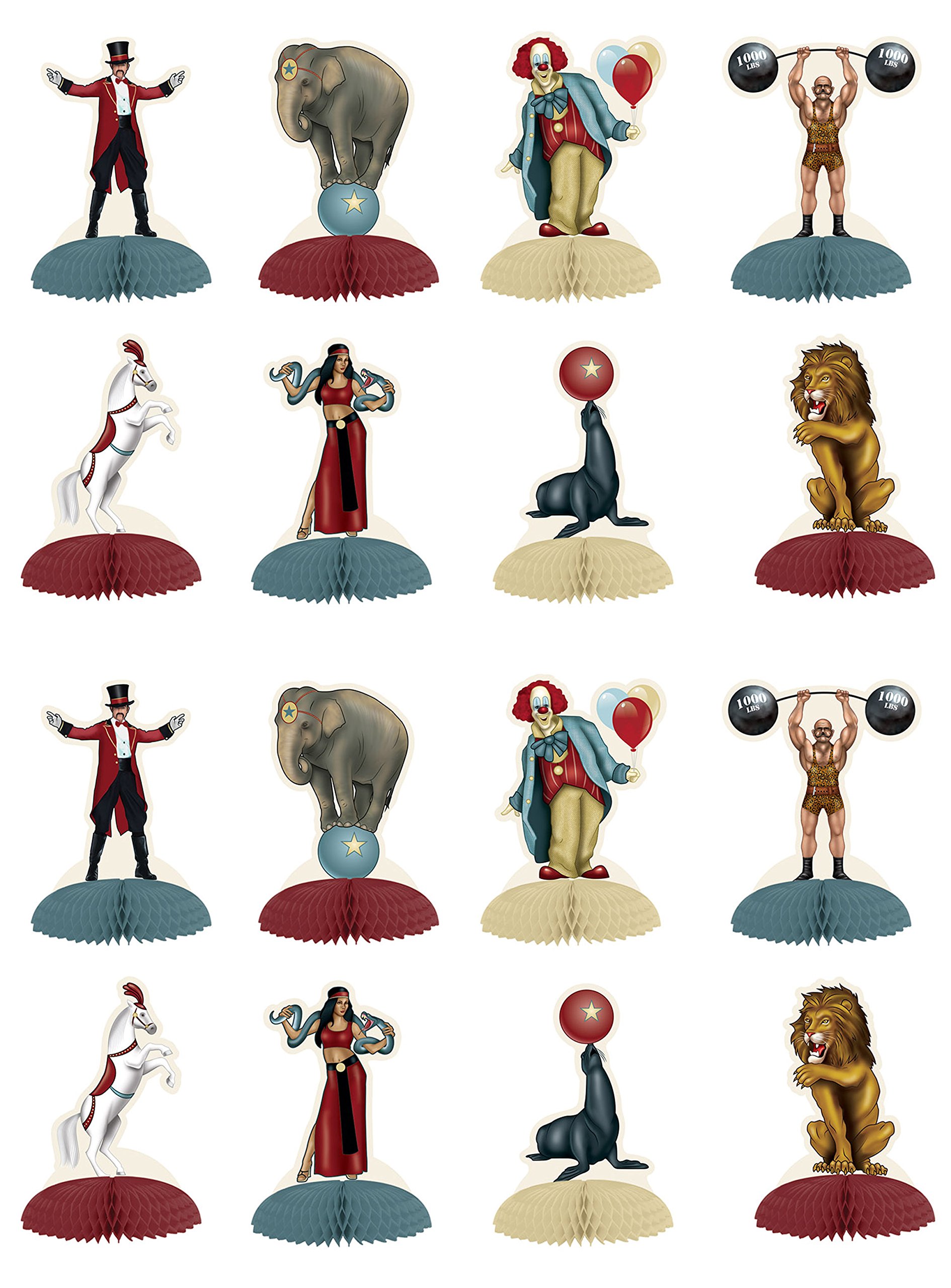 Beistle 54985 Vintage Circus Mini Centerpieces 16 Piece, Paper, Multicolor