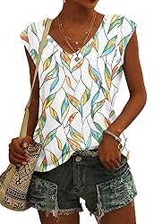 AUSELILY Womens Cap Sleeve T-Shirt Casual Loose Fit