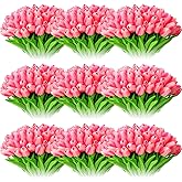 Jexine 100 Pcs Artificial Real Touch Tulips Fake Artificial Tulip Flower Bulk Bouquet with Stem for Table Centerpieces Wedding Bridal Easter Mother's Day Garden Home Decor, 13.4''(Purple Rose)