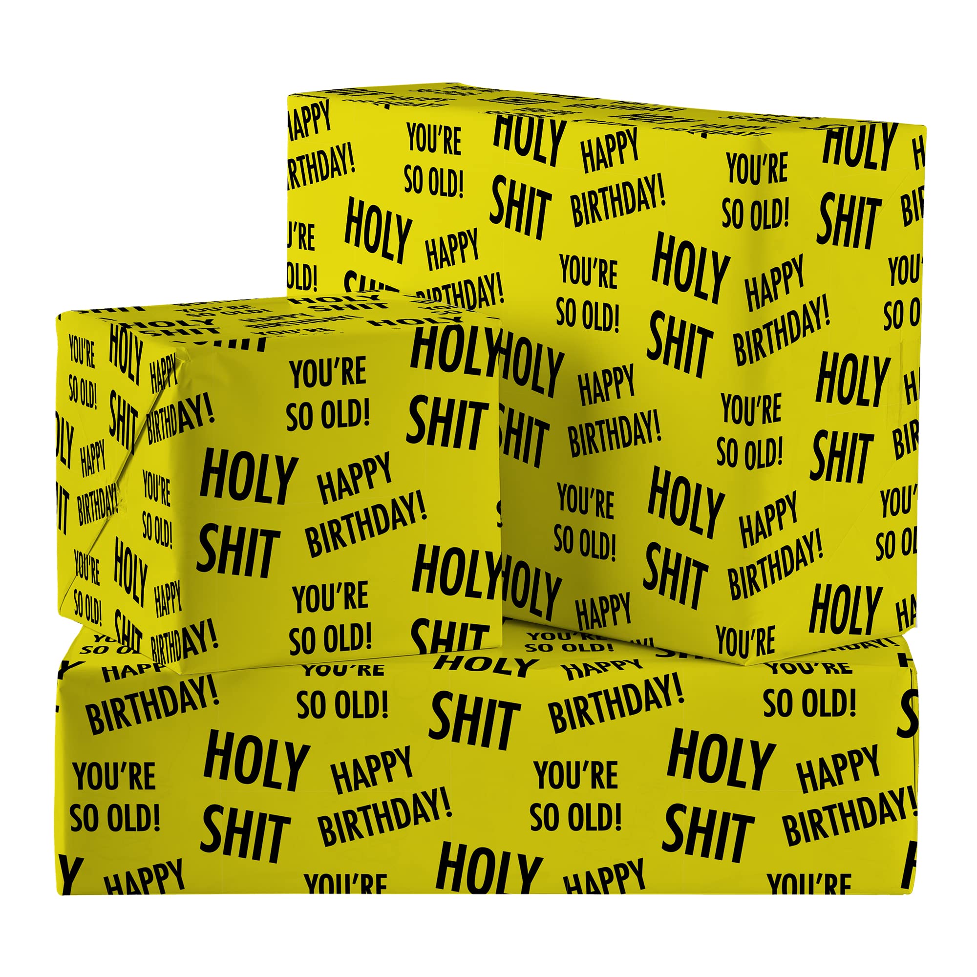 Hunts England - Funny Holy Shit Birthday Luxury Wrapping Paper For Men/Women - Includes 2 sheets & 2 Gift Tags - Rude Premium Folded Gift Wrap For Him/Her - Holy Shit Collection - You're So Old
