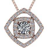 Central Diamond Center Double Square Dancing Gemstone Necklace for Women in 925 Sterling Silver w/Pure Brilliance Zirconia