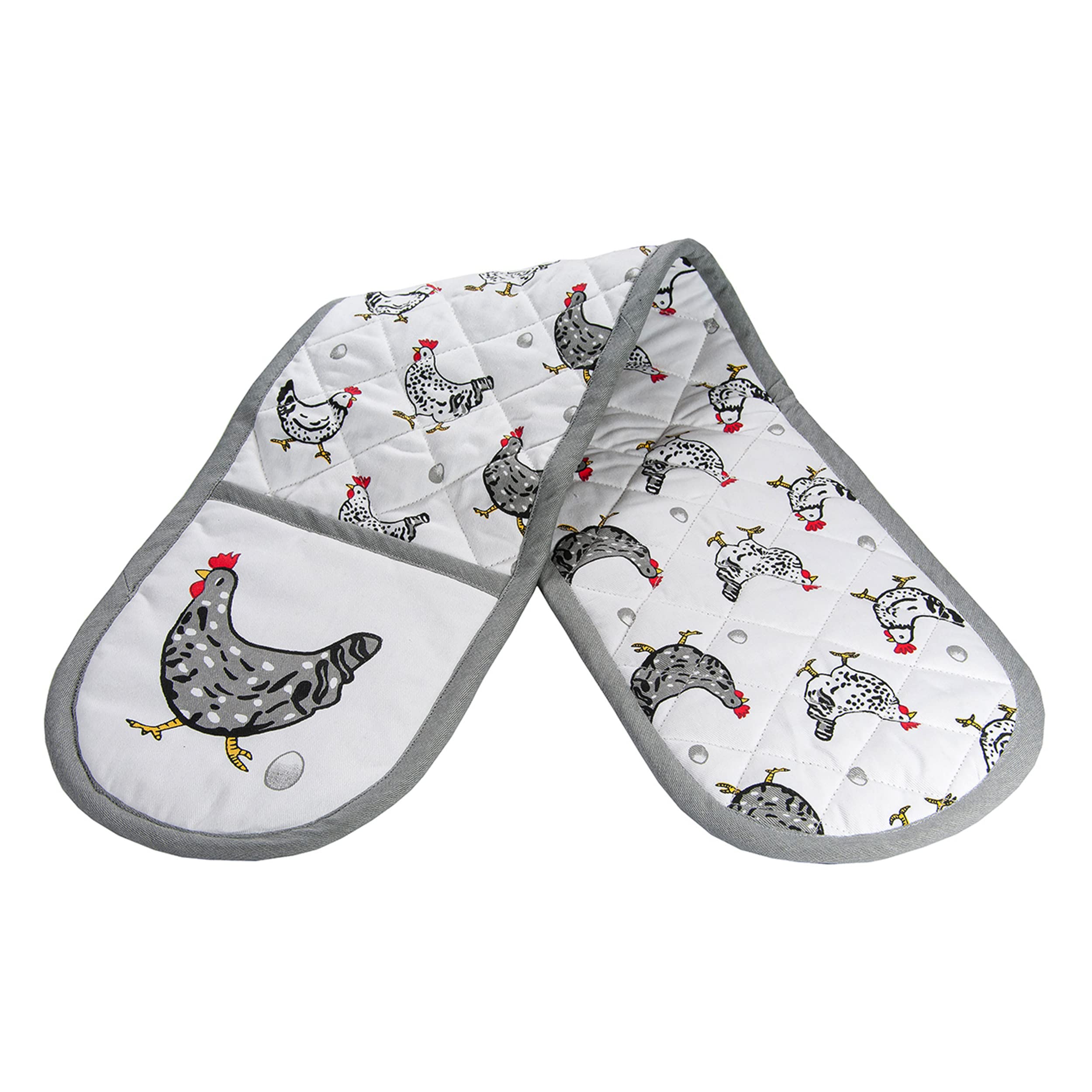 SPOTTED DOG GIFT COMPANY Double Oven Gloves, Heat Resistant Oven Gloves Mitts for Cooking & Baking, Cute Chicken Themed Kitchen Accessories for Cooks and Bakers, Gifts for Chicken Lovers Women & Men