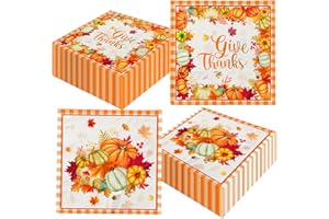 DYDAMUD Thanksgiving Napkins Decoration,40pcs Fall Theme Napkins Give Thanks Autumnal Pumpkins Dinner Napkins for Autumn Harvest Thanksgiving Party Supplies