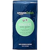 AmazonFresh Organic Fair Trade Sumatra Whole Bean Coffee, Dark Roast, 12 Ounce