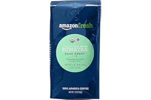 Amazon Fresh Organic Fair Trade Sumatra Whole Bean Coffee, Dark Roast, 12 Ounce