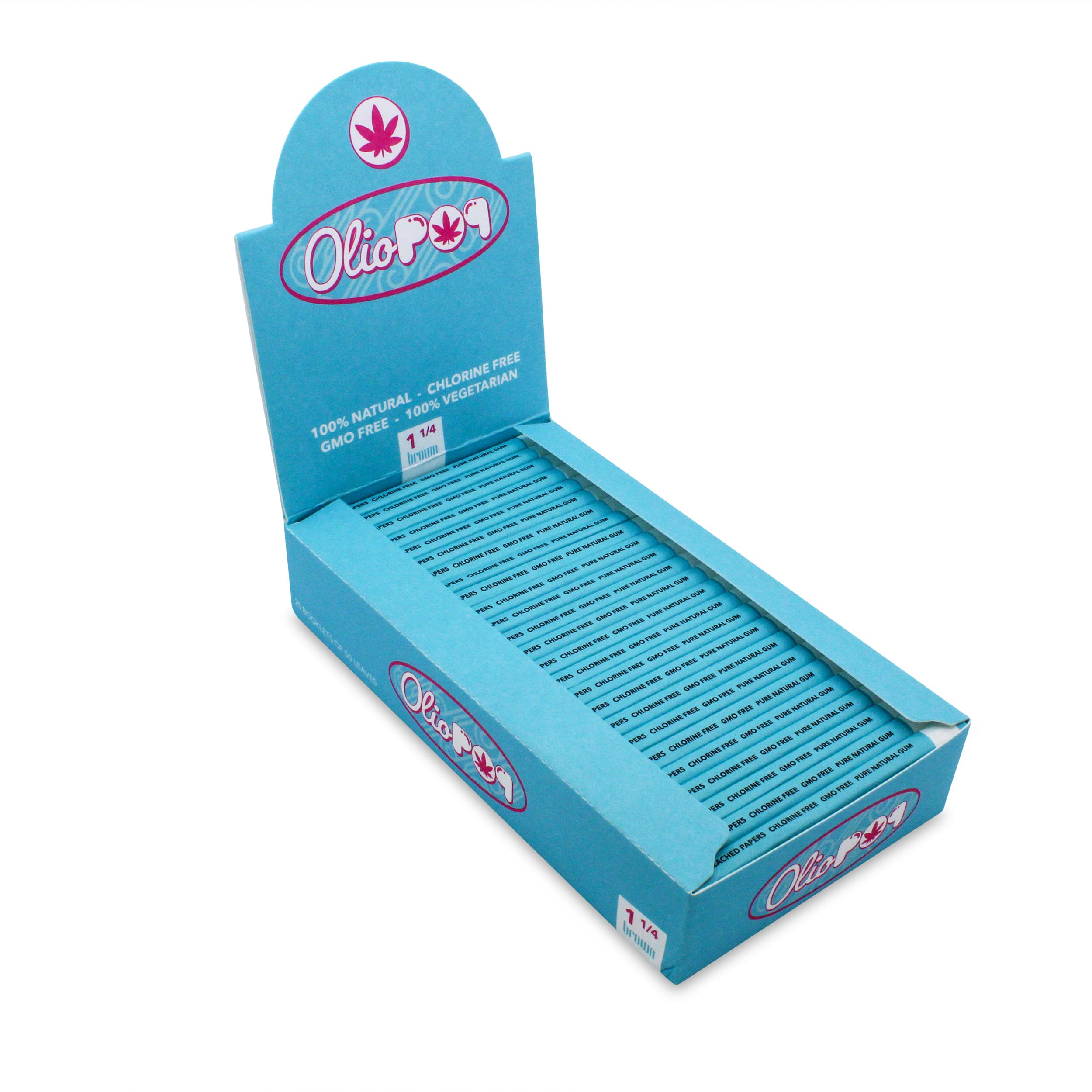 OLIOPOP Medium 1 1/4 Rolling Paper (50 sheets), Organic Rice Based, 25 Booklets with 50 Papers and Filters per Booklet, Non-Chlorine, Vegan, 78 x 44 mm, Part No. 44