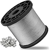 1/16 Wire Rope, 304 Stainless Steel Cable, Aircraft Cable, Steel Wire, 328FT with 150Pcs Crimping Sleeves, Clothes Line Wires, Trellis Wire, 7x7 368lbs Breaking Strength