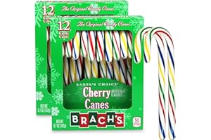 GEEOOLLAH Brach’s Cherry Candy Canes – 24-Count Candy Canes – Candy Canes for Holiday, Christmas, Stocking Stuffers – Delicious Candy Cane Bulk for Buffet, Holiday Decor – 2 Pack