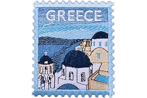 Zolawe Greece Stamp Patch, 3 Inches Sew On Iron On Patches, Embroidery Patches for Clothes Backpacks Hats Jeans Bag, Aestheti