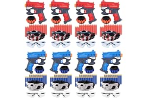 TiopLior Party Favors Compatible with Nerf Party, 8 Sets Gun Party Favors for Birthday Pack Included Mini Foam Pistols, 160 Foam Bullets, Safety Glasses, Wrist Belt Band, Face Masks