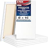 U.S. Art Supply 8 x 16 inch Stretched Canvas for Painting, 12oz Triple Primed, 6-Pack - Professional Artist Quality White Blank 3/4" Profile, 100% Cotton, Heavy-Weight Gesso - Acrylic Pouring, Oil