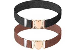 Mabor 2Pcs Girls Belt, Elastic Belts Adjustable Brown and Black Waist Belts Stretch Belts with Heart Buckle for Kids Teen Girls Women Pants Jeans Dress