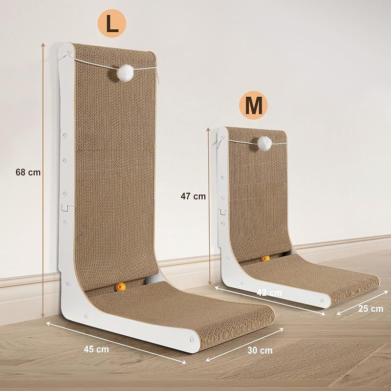 Arranhador para gatos em forma de L extra grosso, 68 cm, arranhador de cartão para gatos de interior, grande, branco