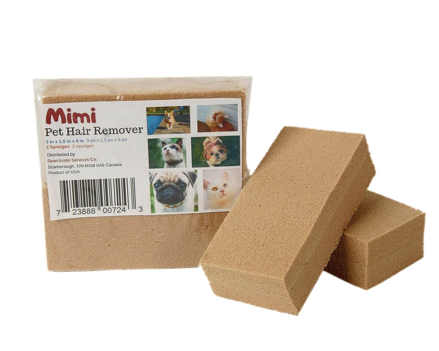 Mimi Pet Hair Remover - Remove Dog, Cat and Other Pet Hair from Furniture, Carpet, Bedding and Clothing - 2 Sponge