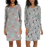 ENJOYNIGHT 2 Pack Nightgown For Women Cotton Long Sleeve Nightshirts