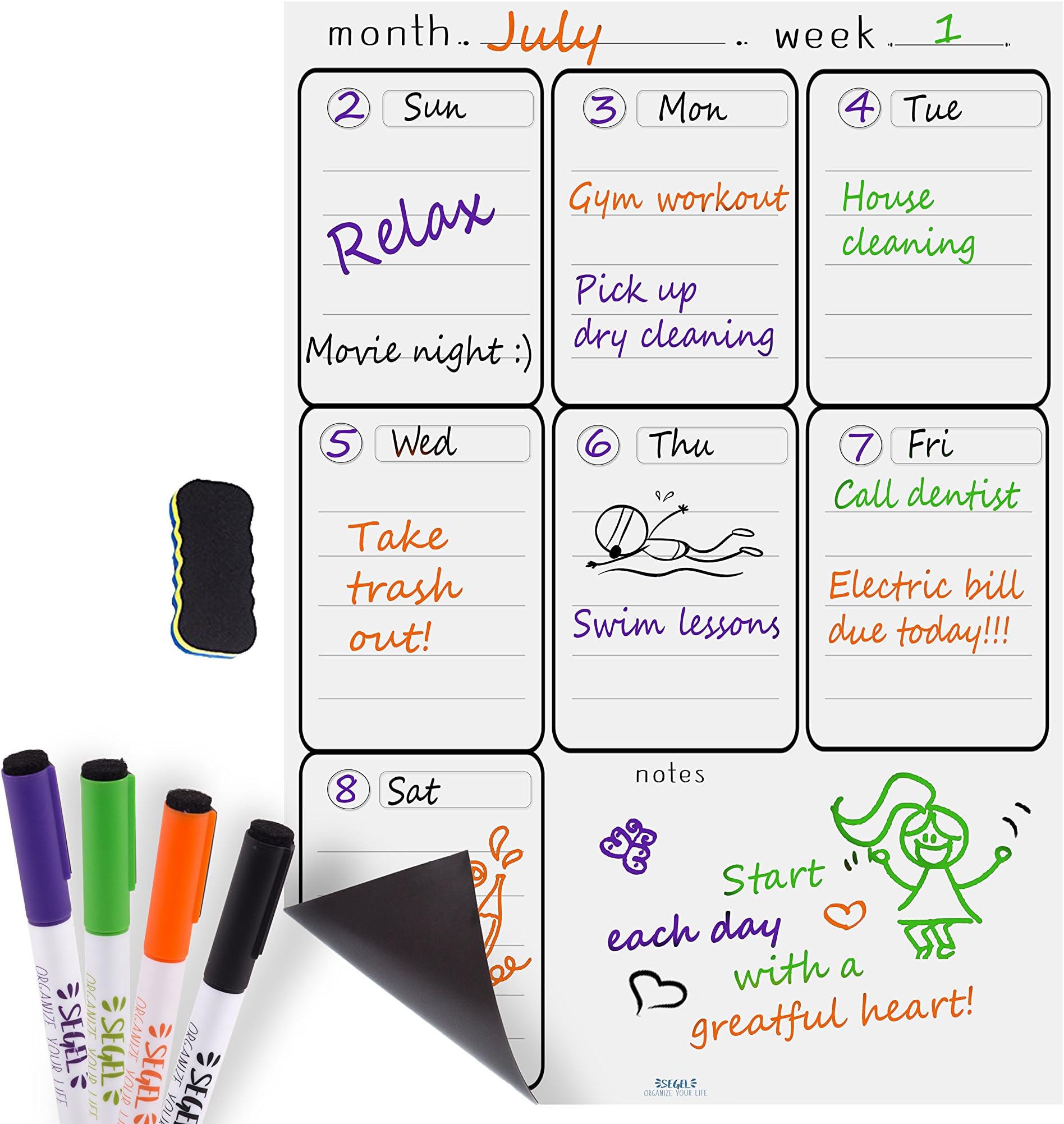 Magnetic Calendar for Refrigerator Weekly Magnetic, Dry Erase Board Planner,Whiteboard Calendar, 4 Dry Erase Markers and Eraser for Kitchen Refrigerator - Weekly Magnetic Fridge Calendar Board Planner