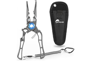 Hathever Fishing Pliers Hook Remover, Ultra-Light Split Ring Pliers with Titanium Jaws & Tungsten Cutters, Aircraft Aluminum Handle, Lockable with Sheath & Lanyard