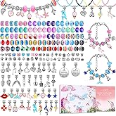 180 Pcs Charm Bracelet Making Kit for Girls, Unicorn Mermaid Crafts Gifts Set Charm Bracelets Kit DIY Arts & Crafts Making Supplies with Beads, Pendant, Bracelets, Necklace Cords Gift for Teens Girls