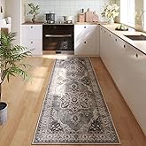 Rugcomf Vintage Medallion Kitchen Rugs Non Slip Washable 2'7"x8' - Low Pile Runner Rug, Boho Carpet for Hallways, Laundry, Bedroom, Bathroom - Grey and White