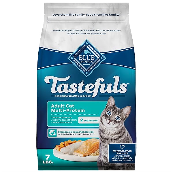 BLUE BUFFALO TASTEFULS ADULT CAT DRY FOOD, MULTI-PROTEIN SALMON & OCEAN FISH RECIPE, 7-LB. BAG