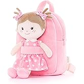 Onetoo Toddler Backpack Kids Backpacks with Soft Light Baby Dolls in Pink Polka Dots Dress 9.5"