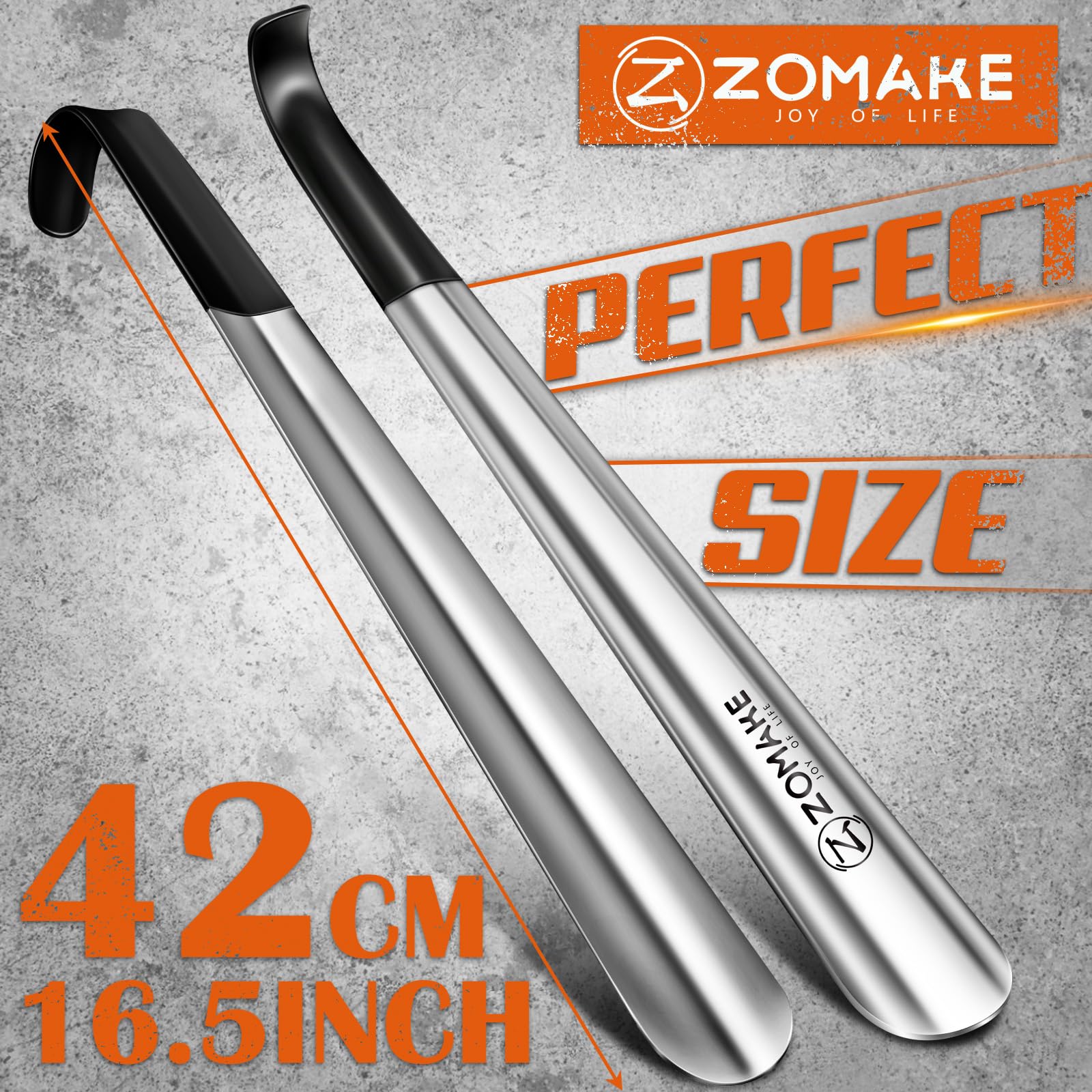 ZOMAKE Shoe Horn Long Handle for Seniors Men Women,Metal Long Shoehorn Boot Horn,16.5