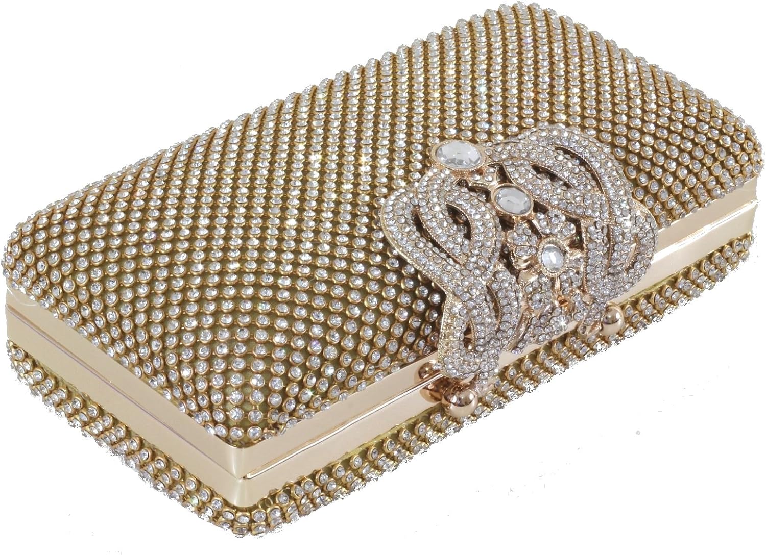 Eleoption Dazzling Crystal Gold Diamante Encrusted Evening Bag Clutch Purse Party Bridal Prom, XS - Image 4