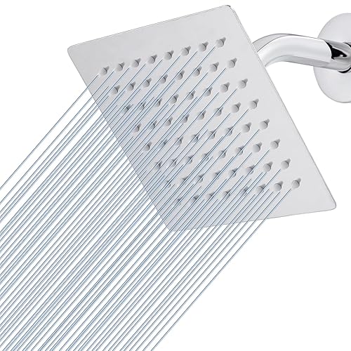 Voolan 6" High Pressure Rain Shower Head, Square Shower Heads Made from 304 Stainless Steel Material, Comfortable Shower Experience Even at Low Water Flow (Chrome)