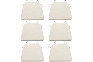 Tromlycs Kitchen Chair Cushions with Ties for Dining Room Chairs Seat Pads Set of 6 Farmhouse 16x16.5 inch White Beige