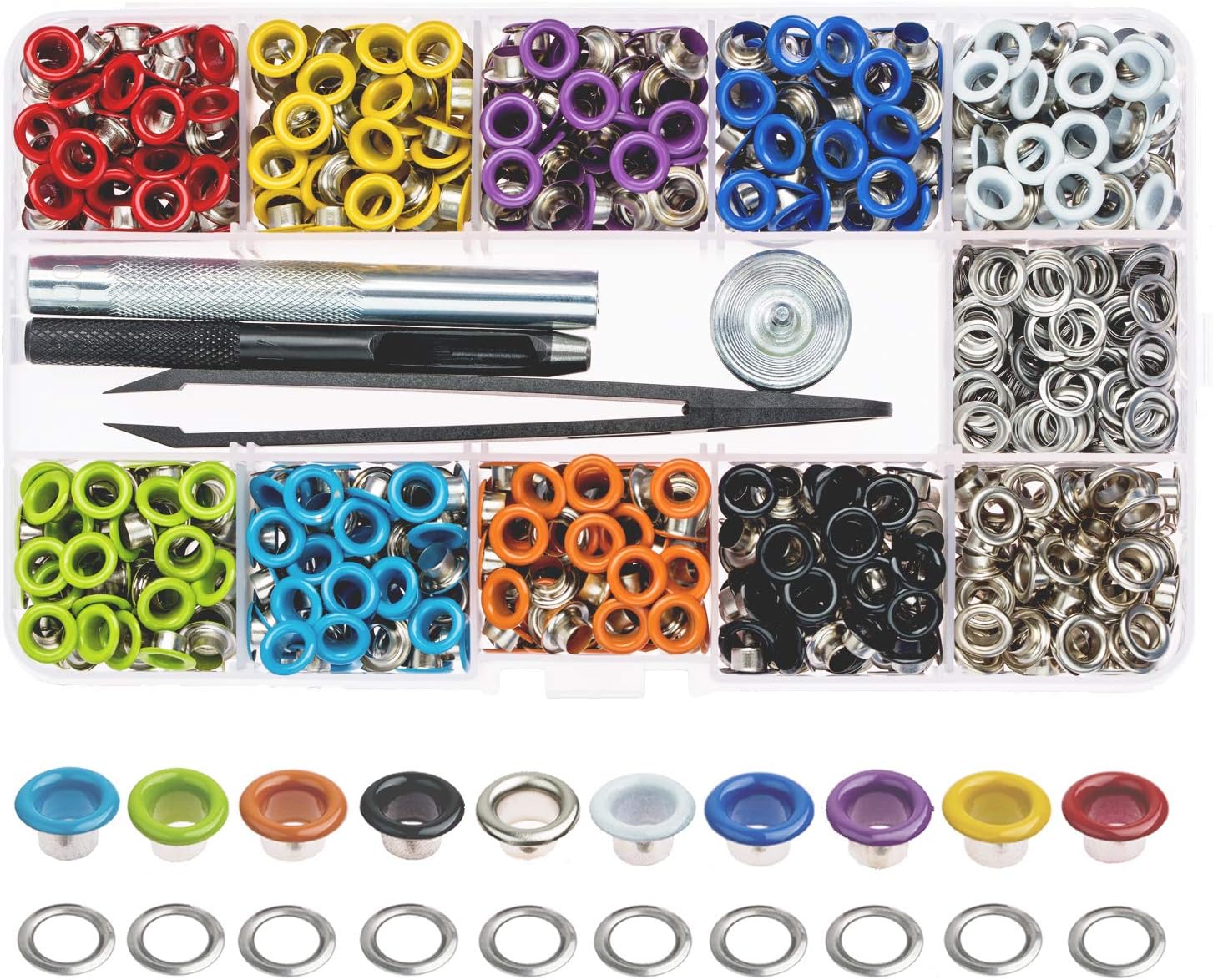 Multi-Color Grommets Kit 400 Sets 3/16 Inch, Lynda Metal Eyelets with 4 Pieces Installation Tools for Craft Making, Repair and Decoration.