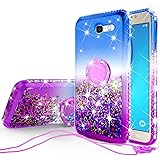 Galaxy J7 V/J7 (2017)/J7 Perx/J7 Sky Pro/Halo/J7 Prime Case, Ring Liquid Glitter Phone Case Kickstand Bling Diamond Bumper Sparkly Clear Girls Women Compatible for Samsung Galaxy J7v - Purple/Blue