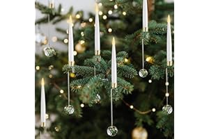 LUSHARBOR Christmas Tree Candles, 10 Pack Flameless Taper Candles for Christmas Tree Decor, Fake LED Candle Battery Operated with Remote for Xmas Wedding Home Gift with Crystal Ball Hook