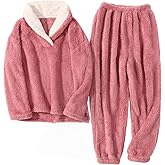 HEEKPEK Fuzzy Pajamas Set for Women Winter Warm Fluffy Loungewear Soft Fleece Pj Pants 2 Piece Plush Sleepwear Lounge Tops