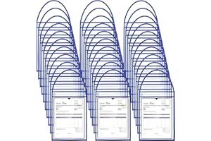 Geyee 50 Pack Job Ticket Holders Work Order Pockets for 9 x 12 Inch Hanging Sleeve Plastic Shop Ticket Holders with Strap, Both Sides Clear(Blue)